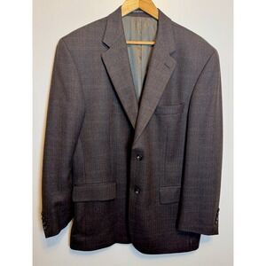 S.Cohen 42R 100% Wool Mens Suit Jacket Sport Coat Blazer Tweed Brown Plaid Micro